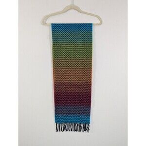 New 100% Cashmere Multi Color 64" X 12" Scarf Chevron Fringe Edge Made Germany